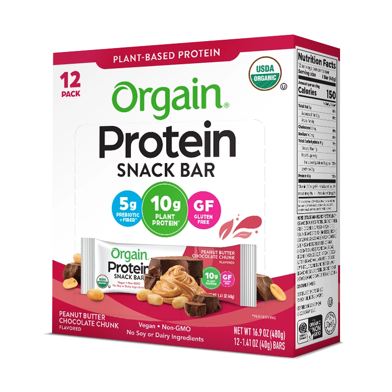 Peanut butter chocolate chunk plant based protein bar, peanut butter chocolate chunk by Orgain - Tier E kids snack