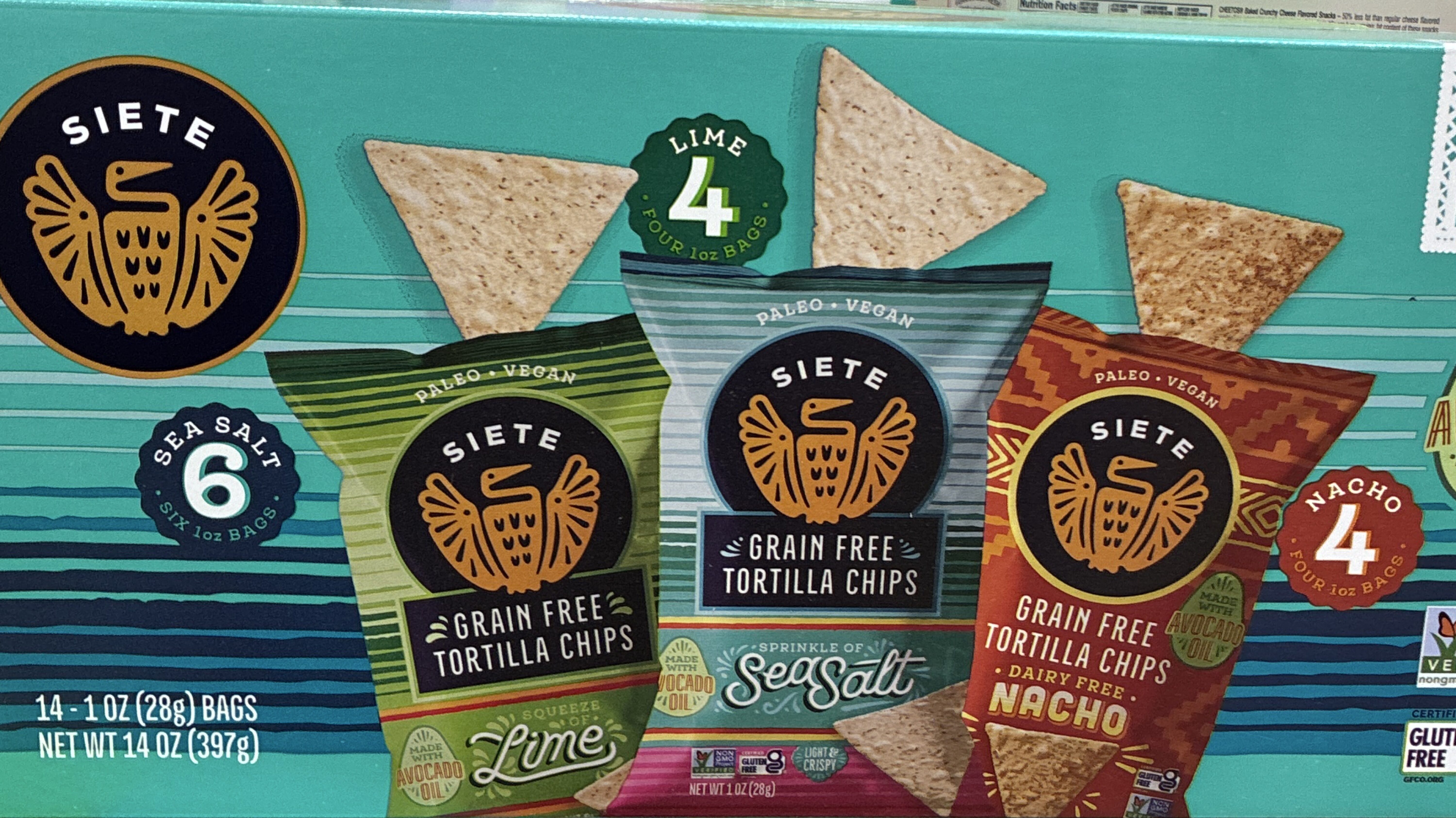 Tortilla Chips Variety Pack: 6 Sea Salt, 4 Lime, 4 Nacho by Siete - Tier A kids snack