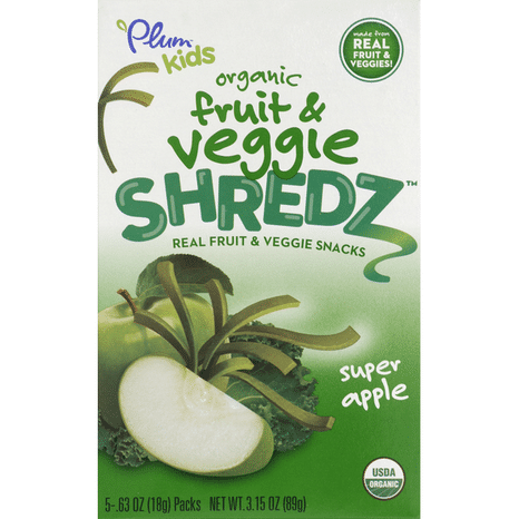 Plum Organics, Shredz, Organic Fruit & Veggie Snacks For Kids, Super Apple, Super Apple by Plum Organics - Tier C kids snack