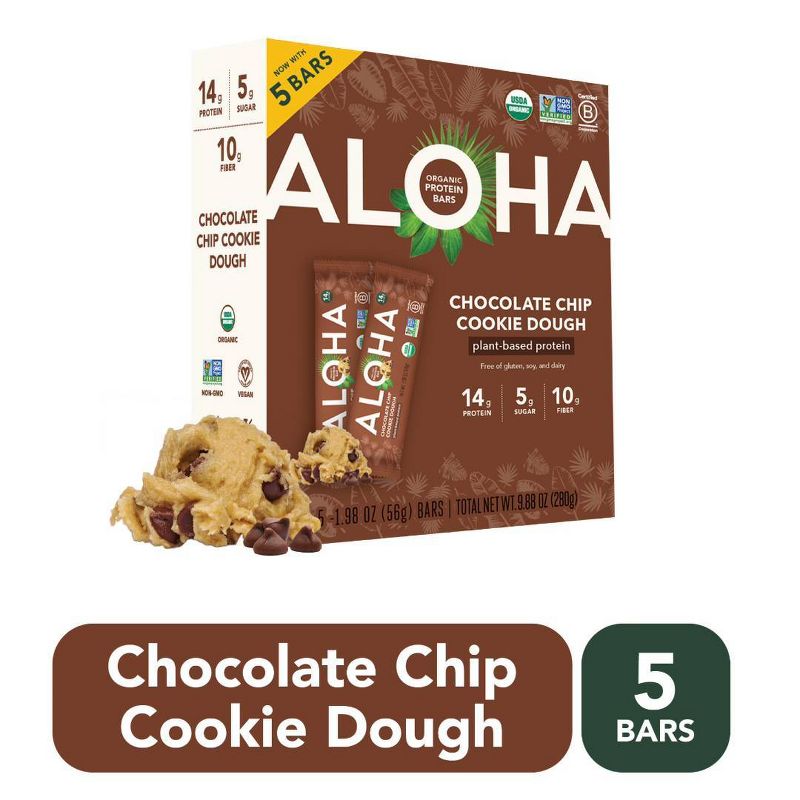 ALOHA Chocolate Chip Cookie Dough Plant-Based Protein Bars - 14g Protein by Aloha - Tier D kids snack