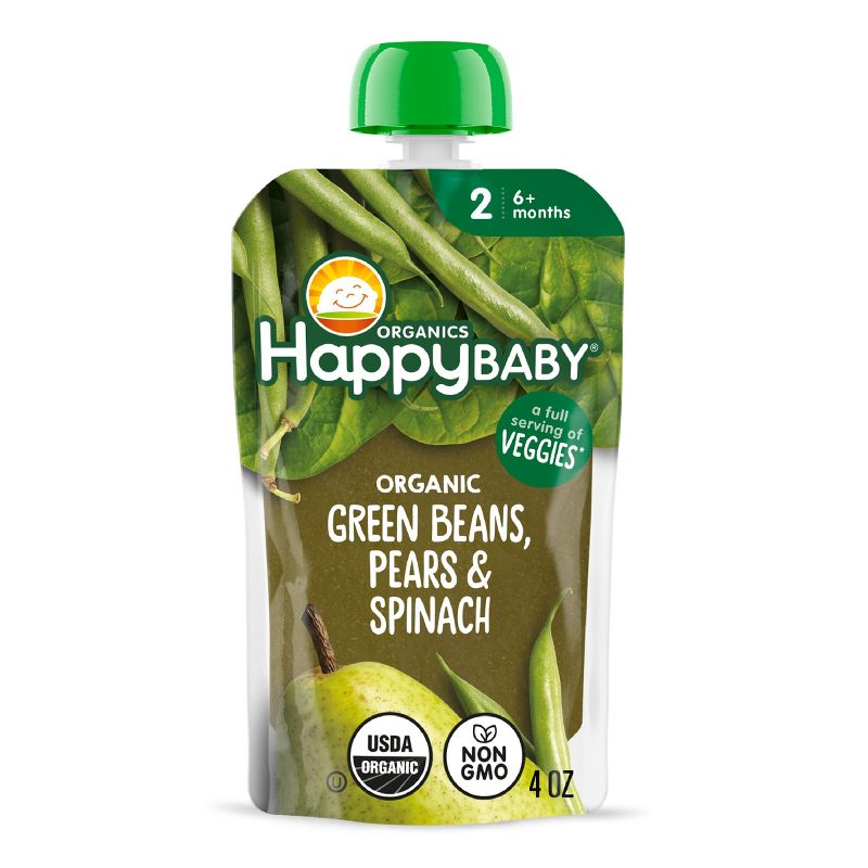Happy Baby Organic Green Beans, Spinach & Pears Baby Food Pouch by Happy Baby