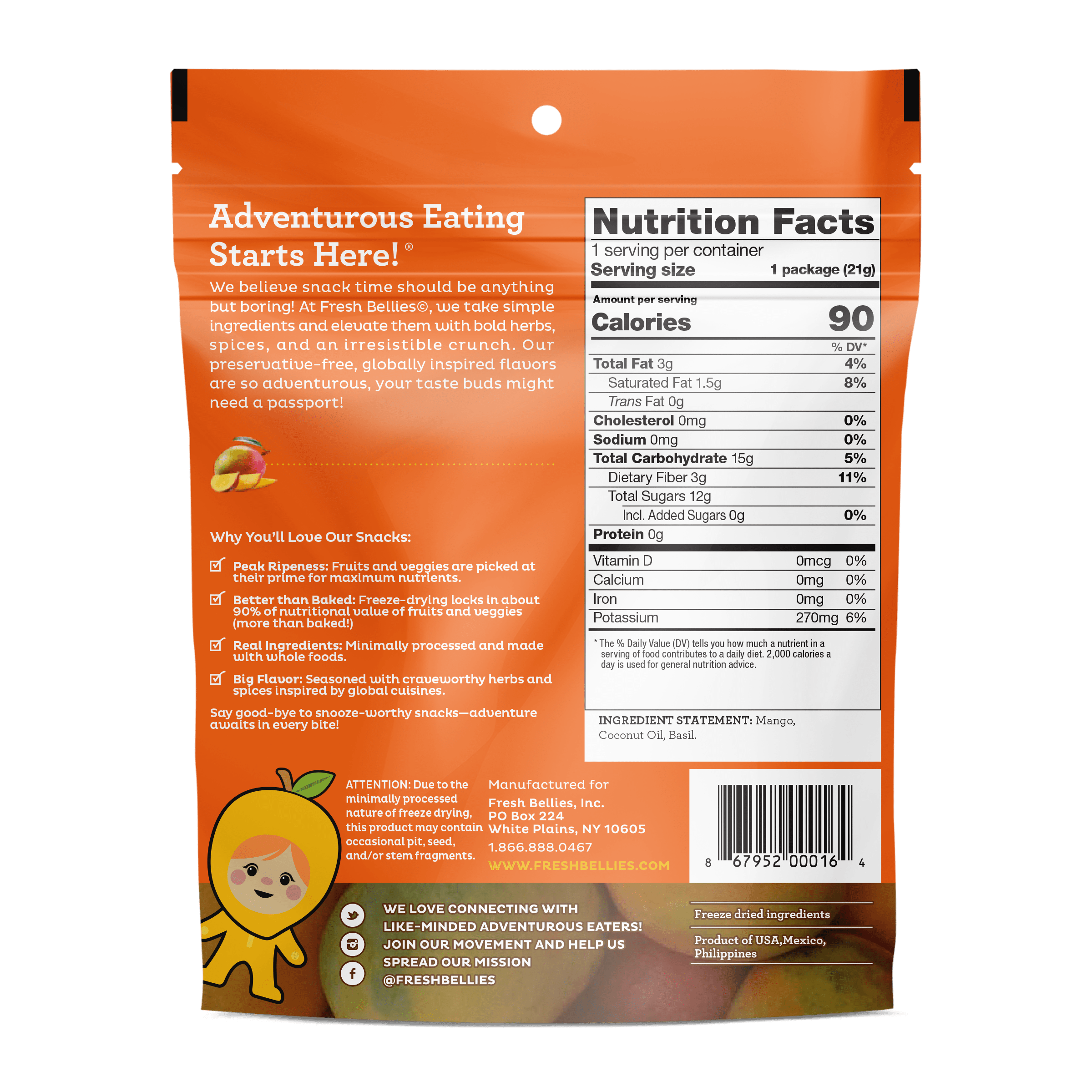 Two to Mango Snack (Mango Basil) by Fresh Bellies - Tier B kids snack