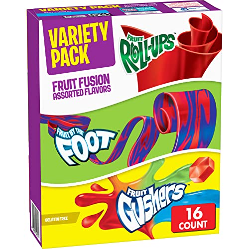 Fruit Roll-Ups, Fruit by the Foot, Gushers 16 Count Variety Pack by Betty Crocker - Tier E kids snack