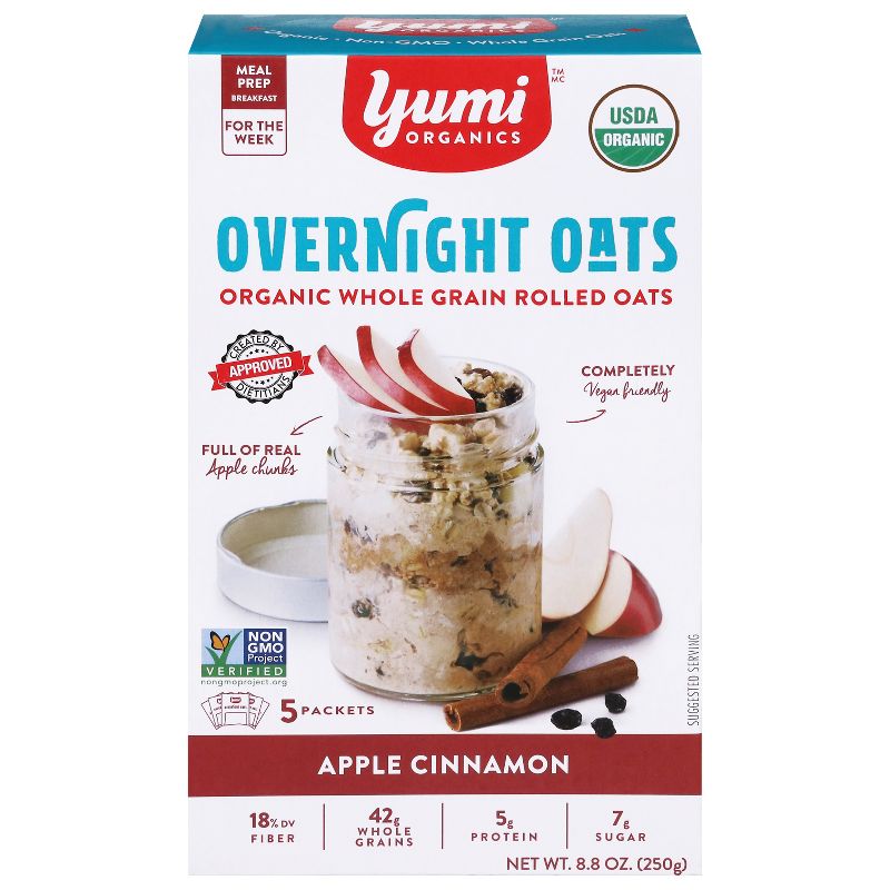 Yumi Organics Overnight Oats, Apple Cinnamon, 5 packets - Case of 6 by Yumi - Tier D kids snack
