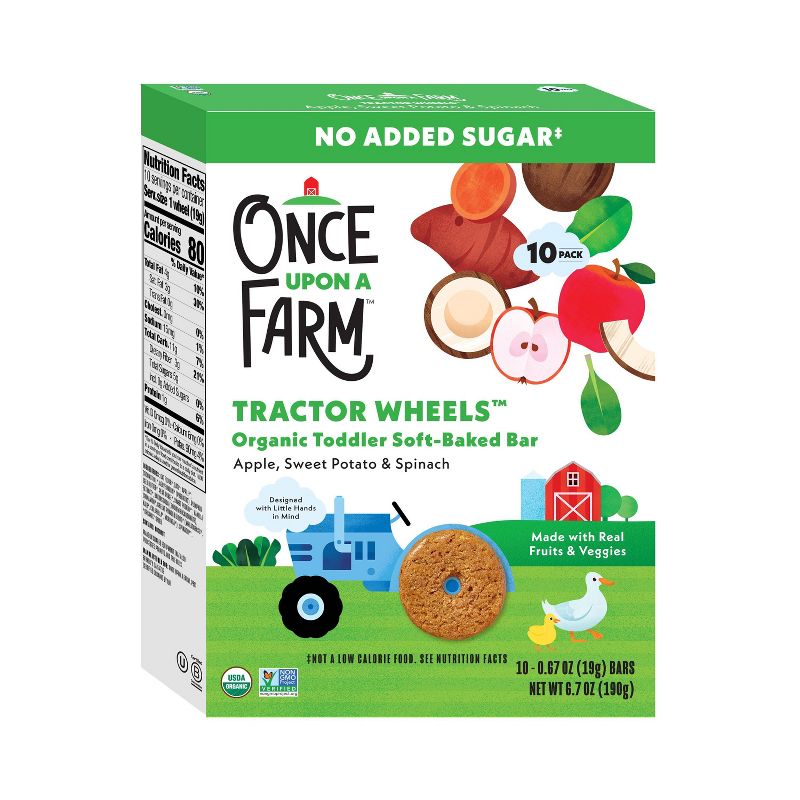 Once Upon a Farm Tractor Wheel Bar Baby Snacks - Apple, Sweet Potato & Spinach by Once Upon a Farm - Tier B kids snack