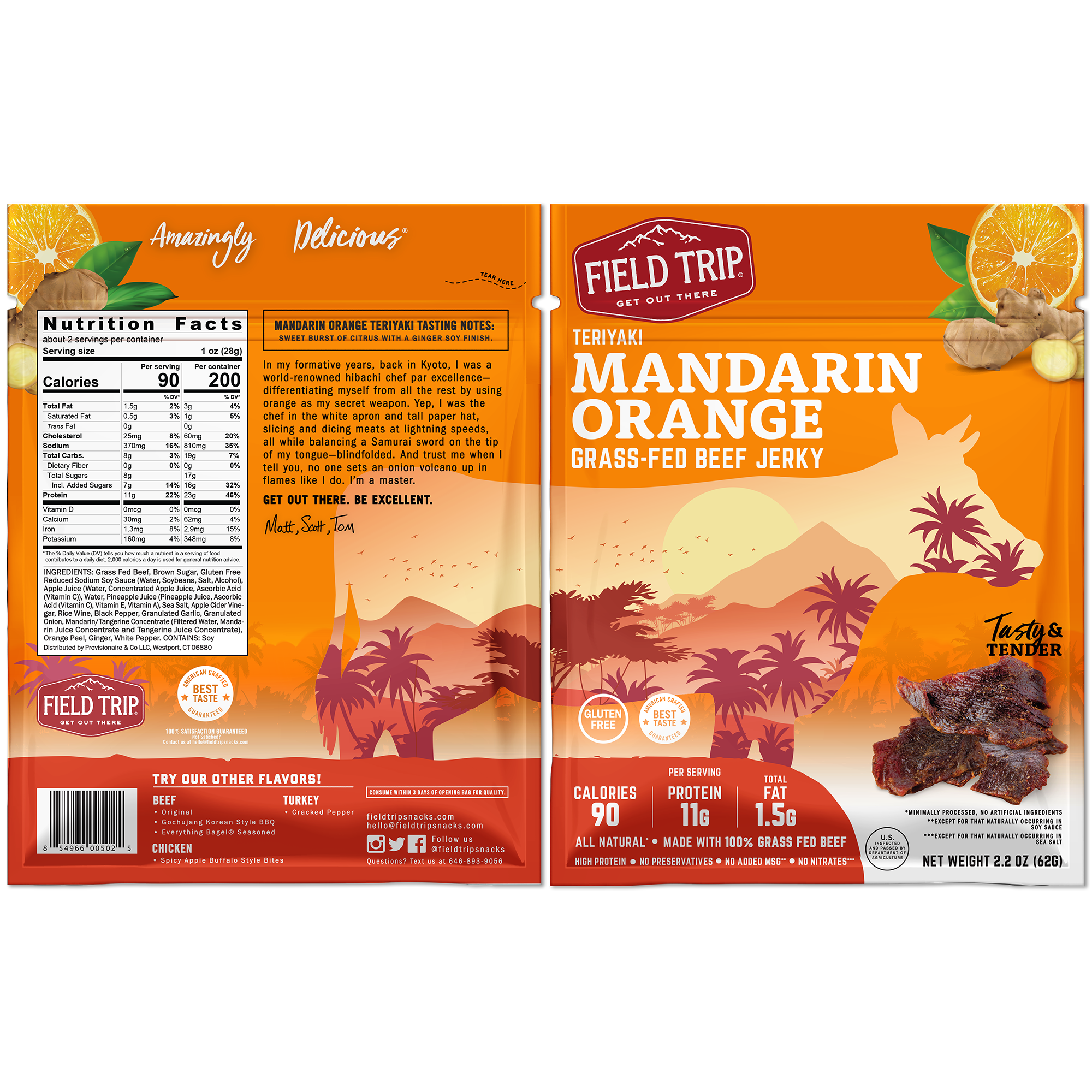 Mandarin Orange Teriyaki Grass-Fed Beef Jerky by Field Trip - Tier E kids snack