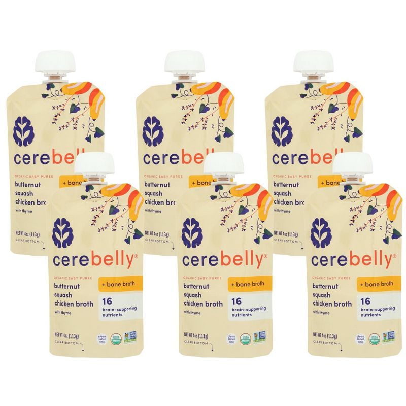 Cerebelly Organic Baby Puree Butternut Squash Chicken Broth - Case of 6/4 oz by Cerebelly - Tier B kids snack