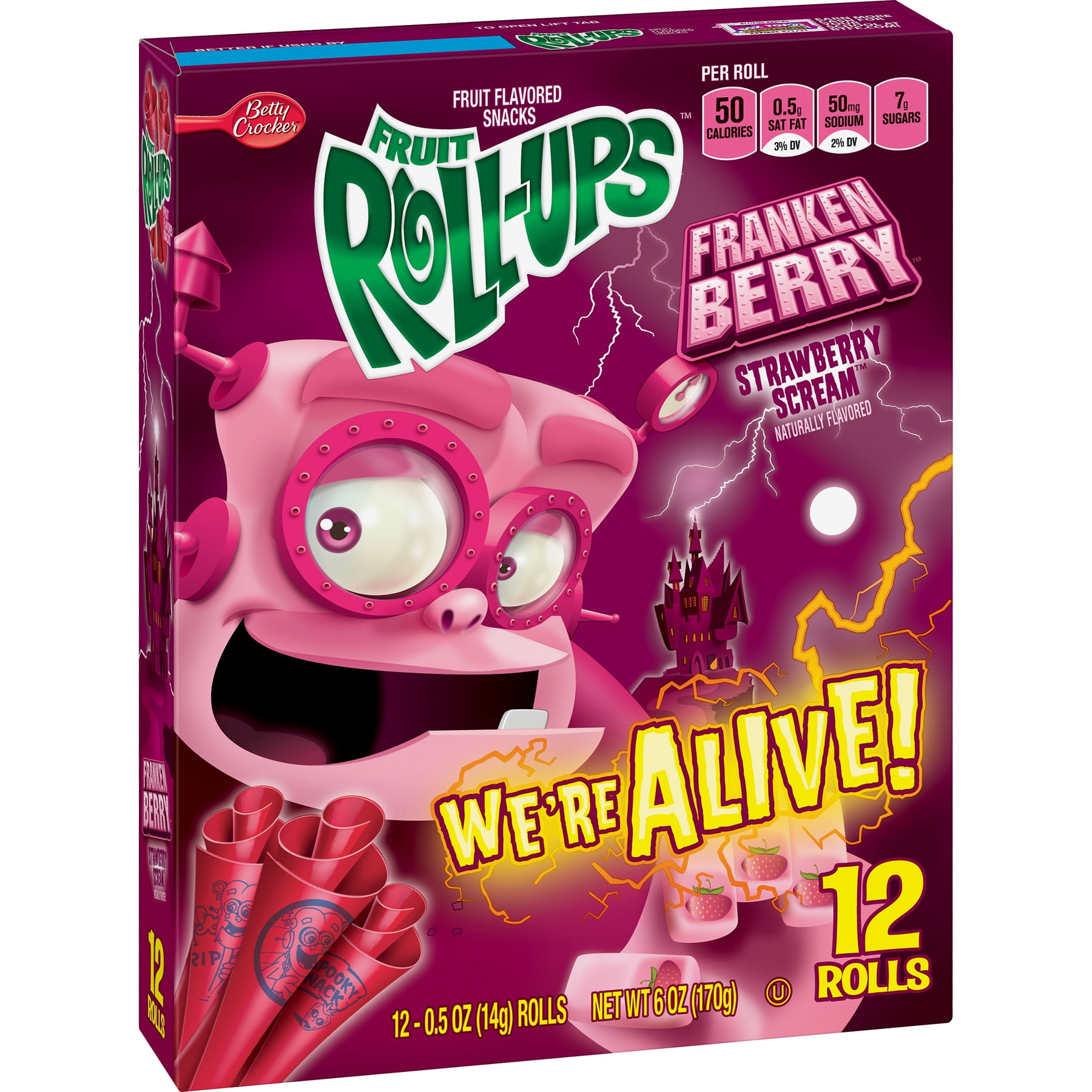 Franken Berry Fruit Roll-Ups, Strawberry Scream by Betty crocker - Tier E kids snack