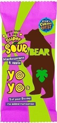2 Pure Fruit & Veg Super Sour Blackcurrant & Apple Yoyos by BEAR - Tier E kids snack