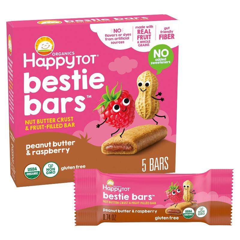 HappyTot Organics Bestie Bars Peanut Butter & Raspberry - 5ct/3.7oz by Happy Tot - Tier B kids snack