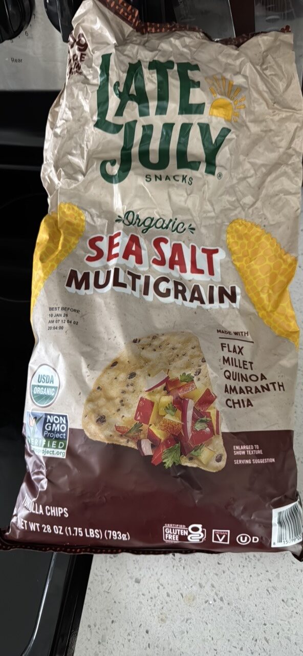 Sea Salt Multigrain Tortilla Chips by Late July - Tier C kids snack