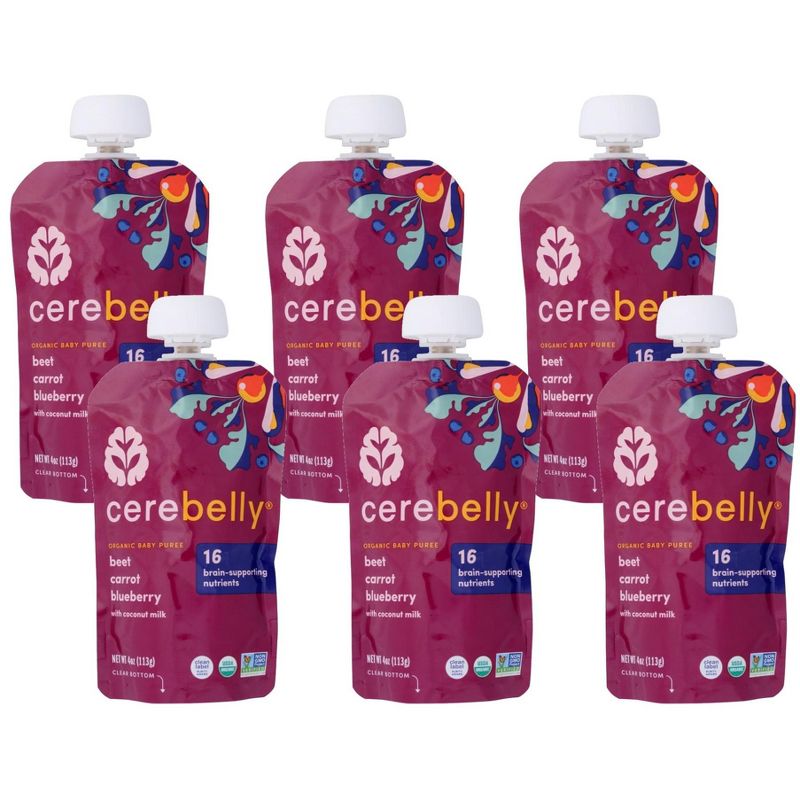 Cerebelly Organic Baby Puree Beet, Carrot, and Blueberry - Case of 6/4 oz by Cerebelly - Tier B kids snack