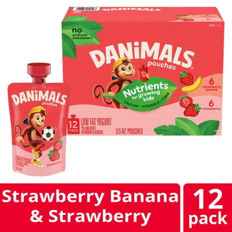 Strawberry Flavor Organic Lowfat Yogurt Pouches, Strawberry by Danimals - Tier D kids snack