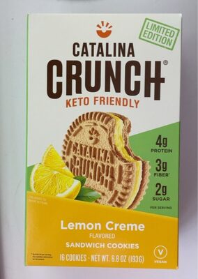 Lemon Creme Flavored Sandwich Cookies by Catalina Crunch - Tier C kids snack