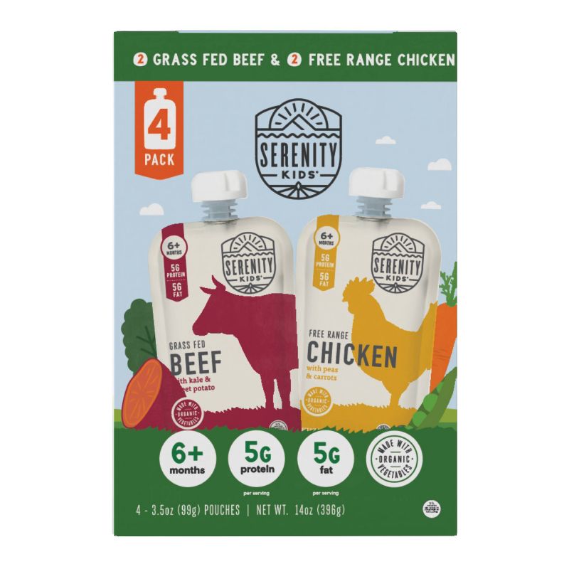 Serenity Kids Free Range Chicken & Grass Fed Beef with Organic Vegetables Baby Food Pouches Variety Pack - 4pk/14oz by Serenity Kids - Tier B kids snack