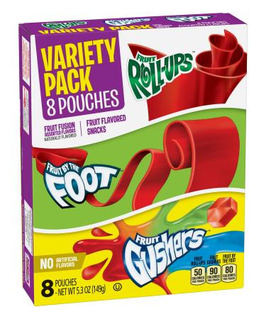 Fruit Roll-Ups, Fruit by the Foot, Gushers 8 Count Variety Pack by Betty Crocker - Tier E kids snack