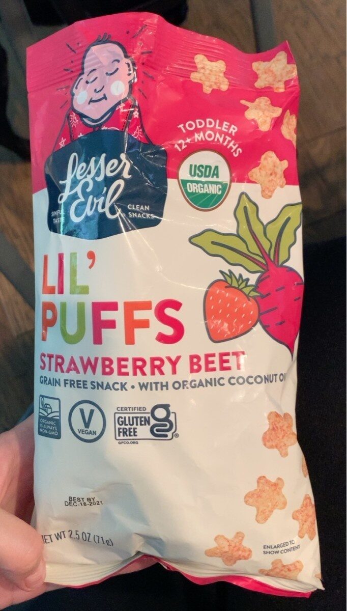 Strawberry Beet Toddler 12+ Months Lil' Puffs, Strawberry; Beet by LesserEvil - Tier A kids snack