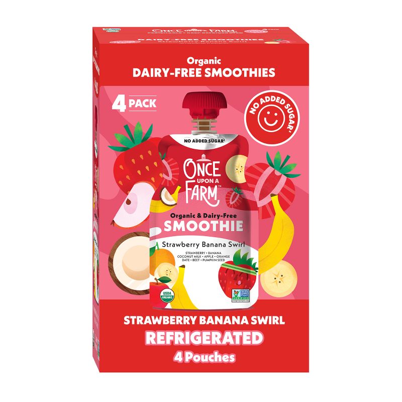 Once Upon a Farm Strawberry Banana Swirl Organic Dairy-Free Kids' Smoothie - 4ct/4oz Pouches by Once Upon a Farm - Tier B kids snack