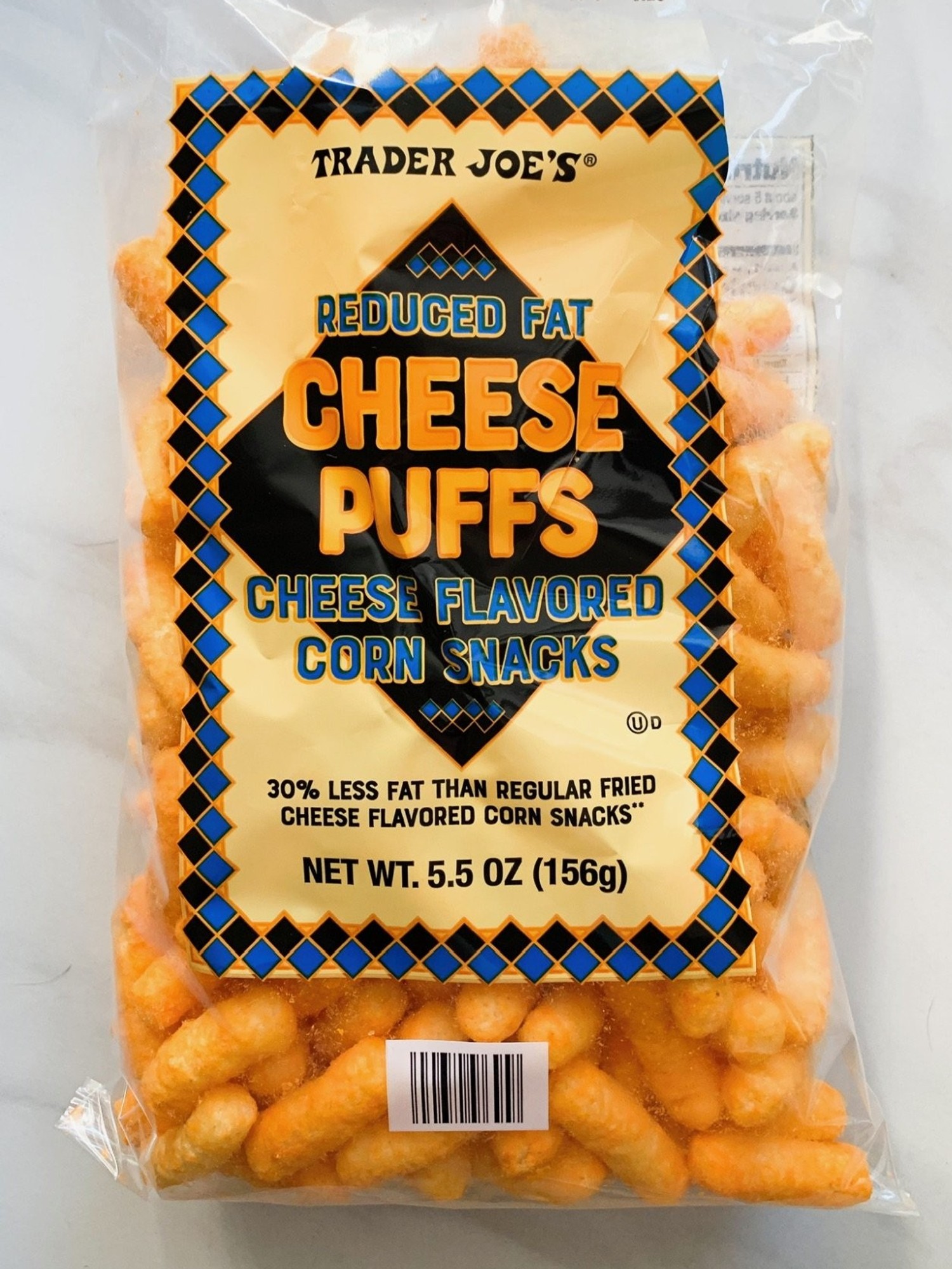 Reduced Fat Cheese Puffs Cheese Flavored Corn Snacks by Trader Joe's - Tier B kids snack