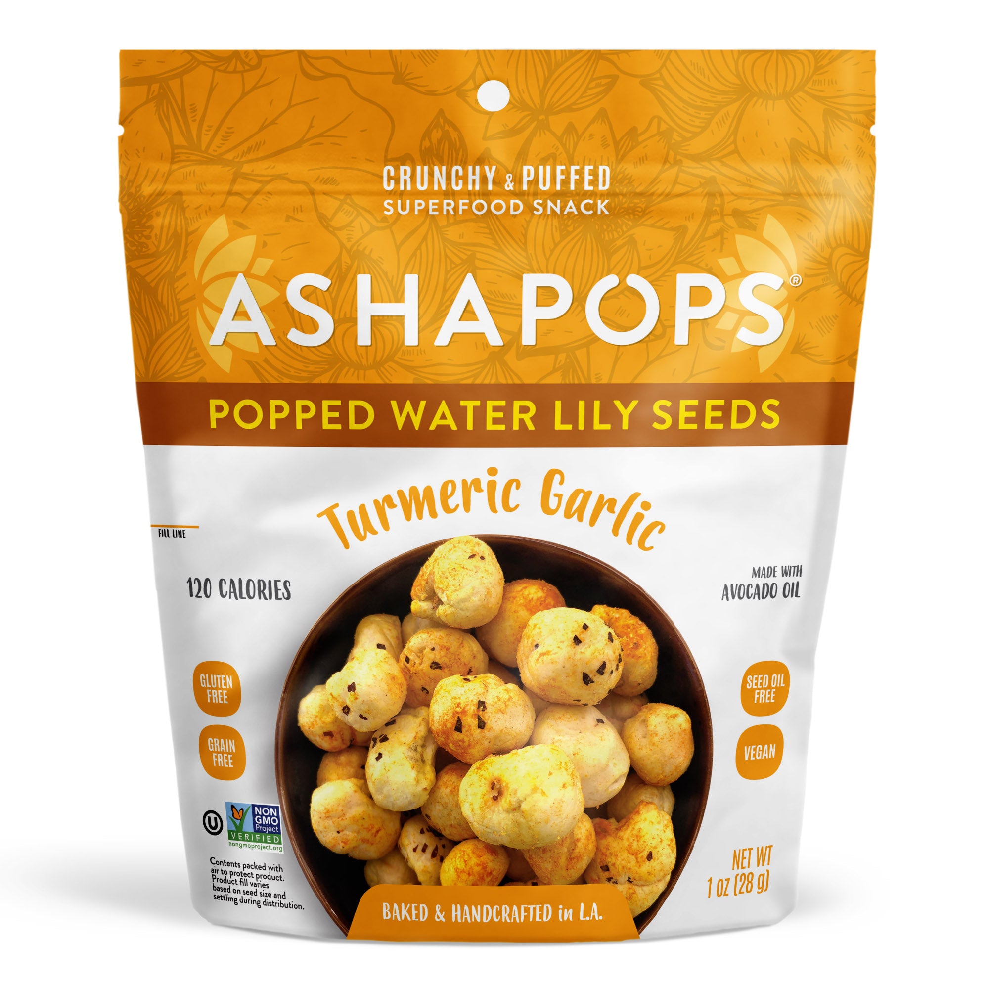 Turmeric Garlic Popped Water Lily Seeds by AshaPops - Tier A kids snack