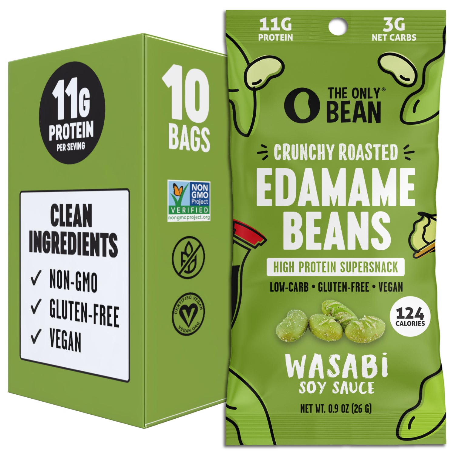 Crunchy Roasted Edamame ā Wasabi by The Only Bean - Tier B kids snack
