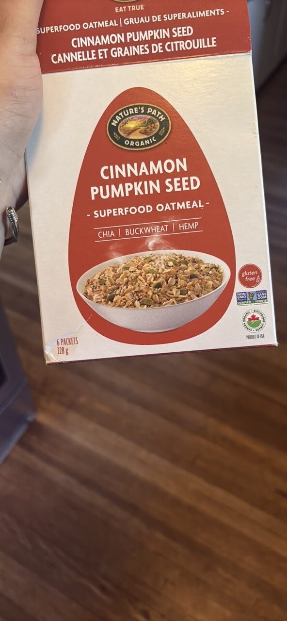 Cinnamon Pumpkin Seed - Superfood Oatmeal by Nature's Path - Tier B kids snack