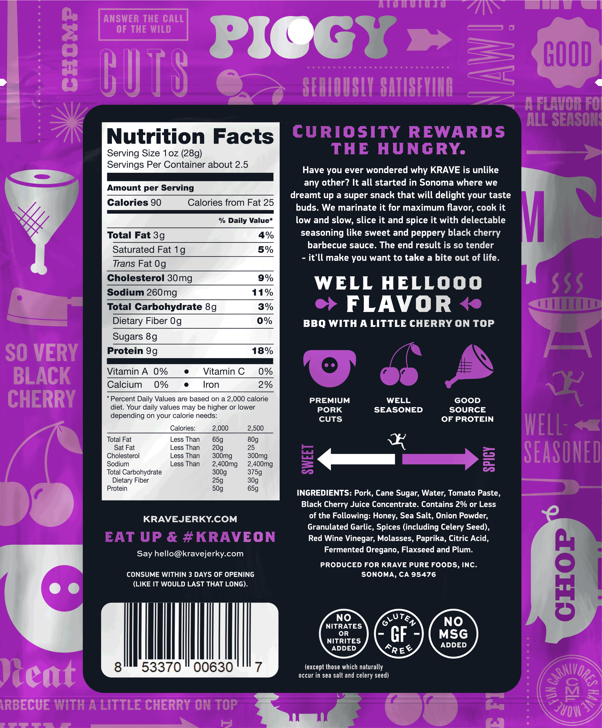 Black Cherry BBQ Pork by Krave - Tier E kids snack