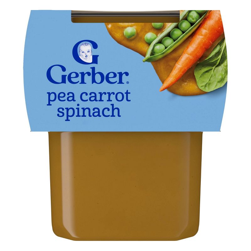 Gerber Non-GMO Baby Food Stage 2 Pea Carrot Spinach Puree Tub - 2ct/4oz Each by Gerber - Tier B kids snack