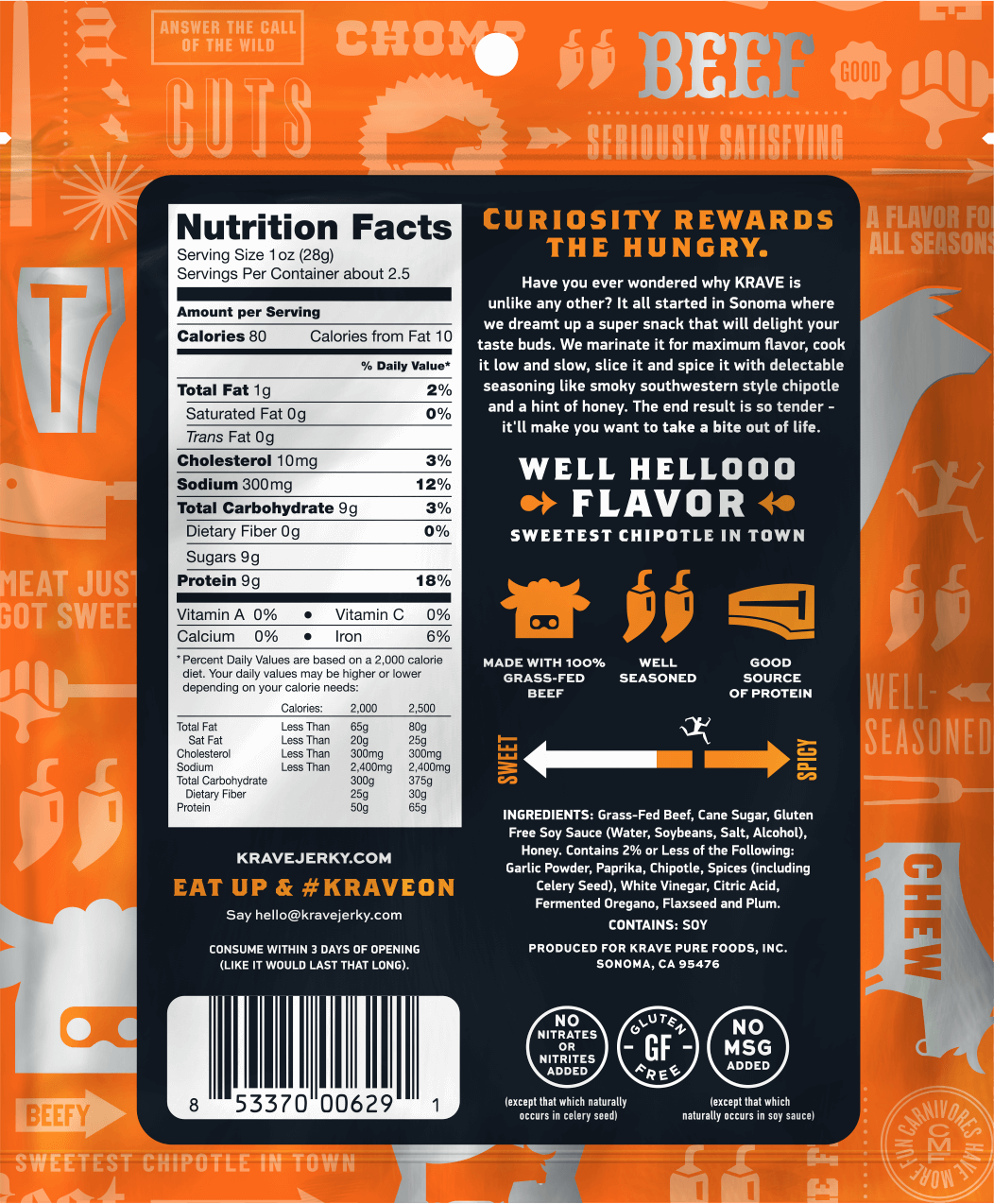 Sweet Chipotle Beef by Krave - Tier E kids snack