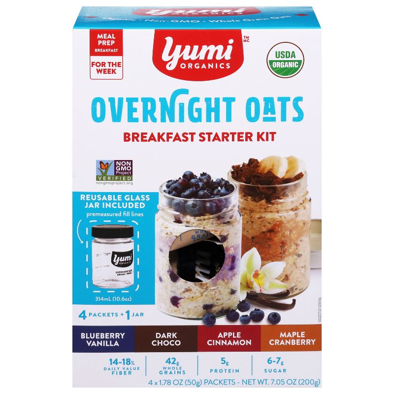 Yumi Organics Overnight Oats, Breakfast Starter Kit - Case of 6 - 4 packets by Yumi - Tier D kids snack