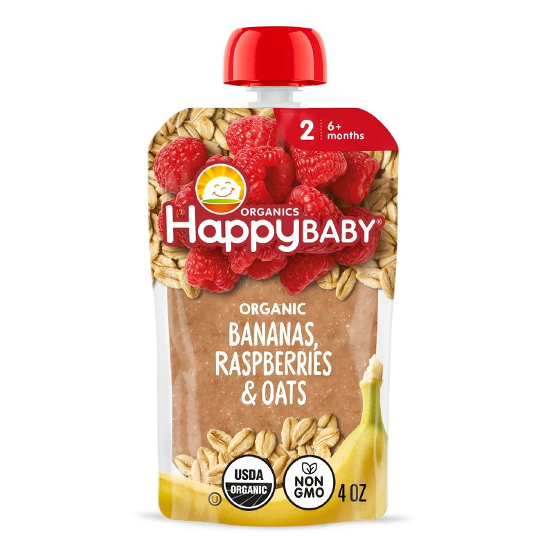 Happy Baby Organic Bananas, Raspberries & Oats Baby Food Pouch by Happy Baby