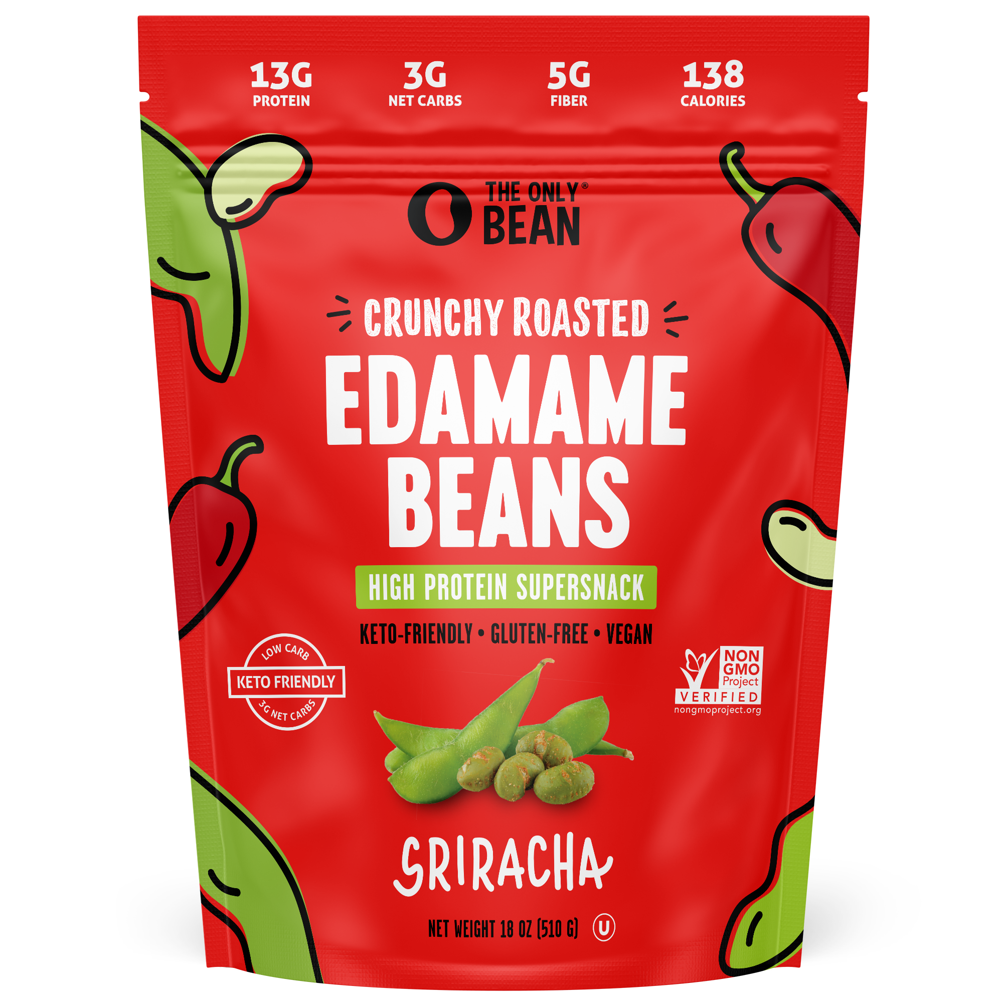 Crunchy Roasted Edamame ā Sriracha by The Only Bean - Tier B kids snack