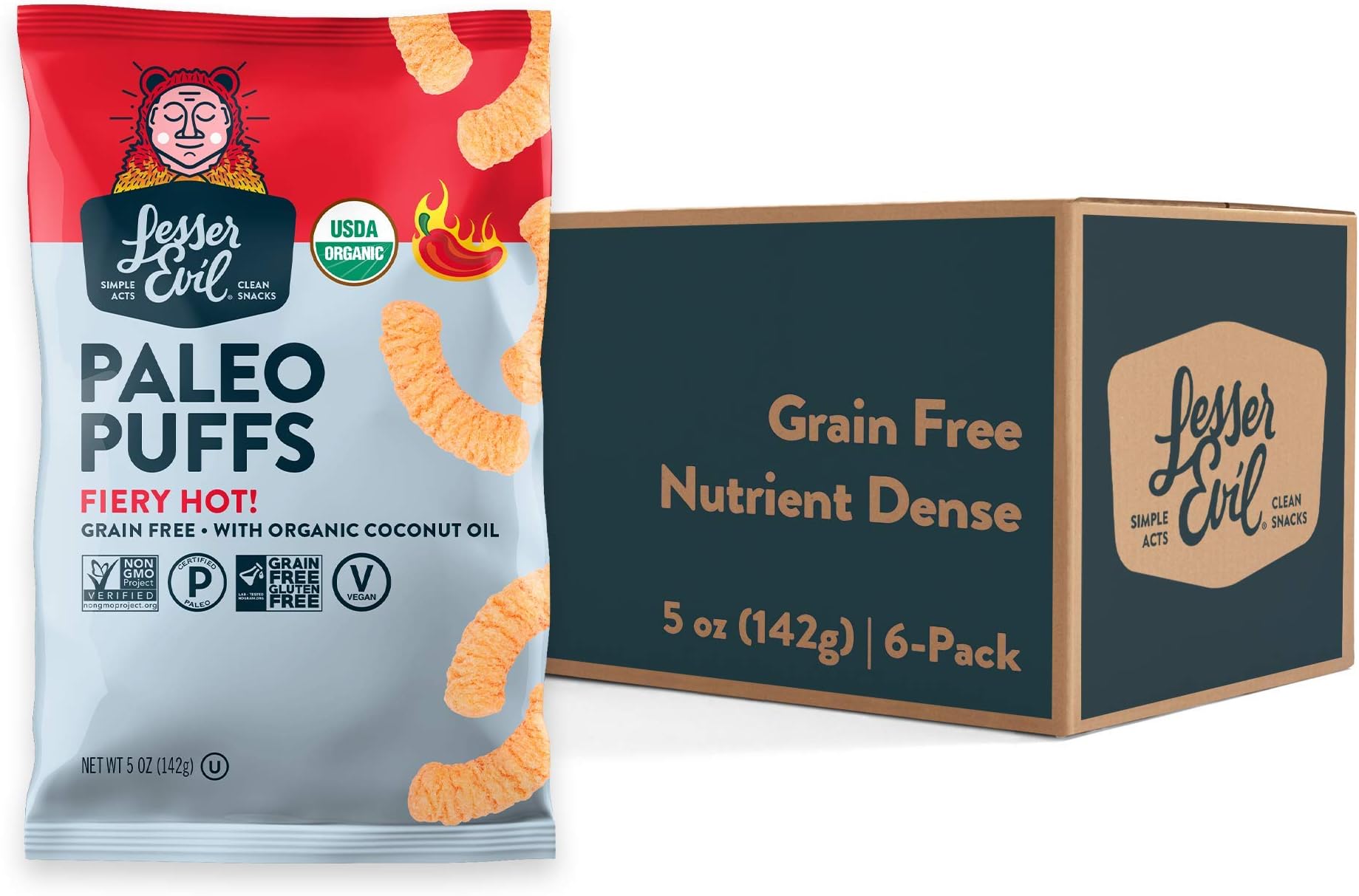 Fiery Hot Paleo Puffs by LesserEvil - Tier A kids snack