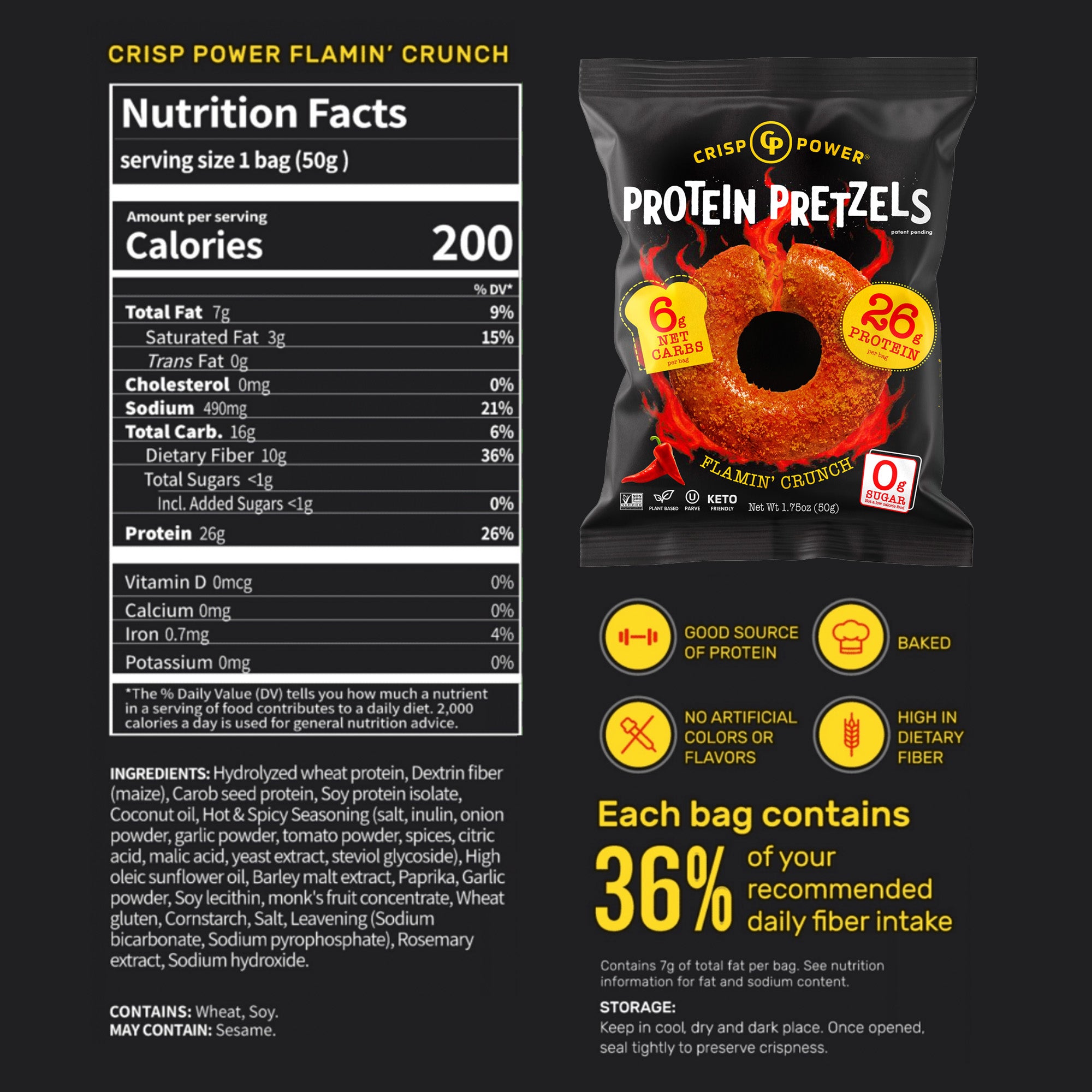 Crisp Power Protein Pretzels - Flamin' Crunch by Crisp Power - Tier B kids snack