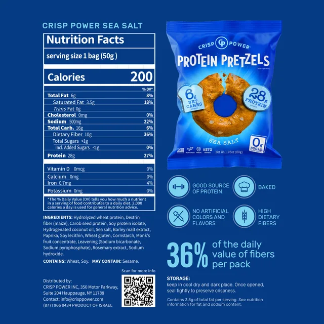 Crisp Power Protein Pretzels - Sea Salt by Crisp Power - Tier B kids snack