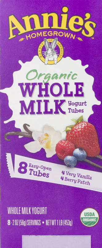 Organic Whole Milk Yogurt Tubes by Annie's Homegrown - Tier E kids snack