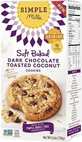 Soft Baked Dark Chocolate Toasted Coconut Cookies by Simple Mills - Tier D kids snack