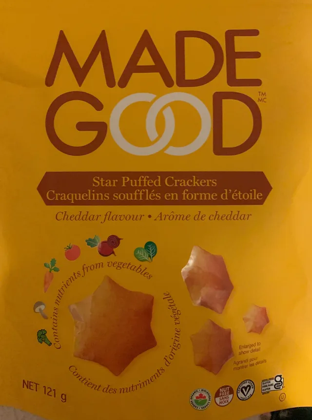 Star Puffed Crackers - Cheddar Flavor/Flavour by MadeGood - Tier A kids snack
