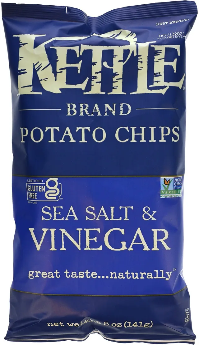 Potato Chips, Salt & Vinegar Kettle Chips by Kettle Brand - Tier A kids snack