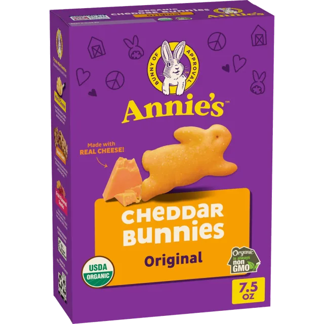 Cheddar Bunnies Baked Snack Crackers by Annie's Homegrown - Tier A kids snack