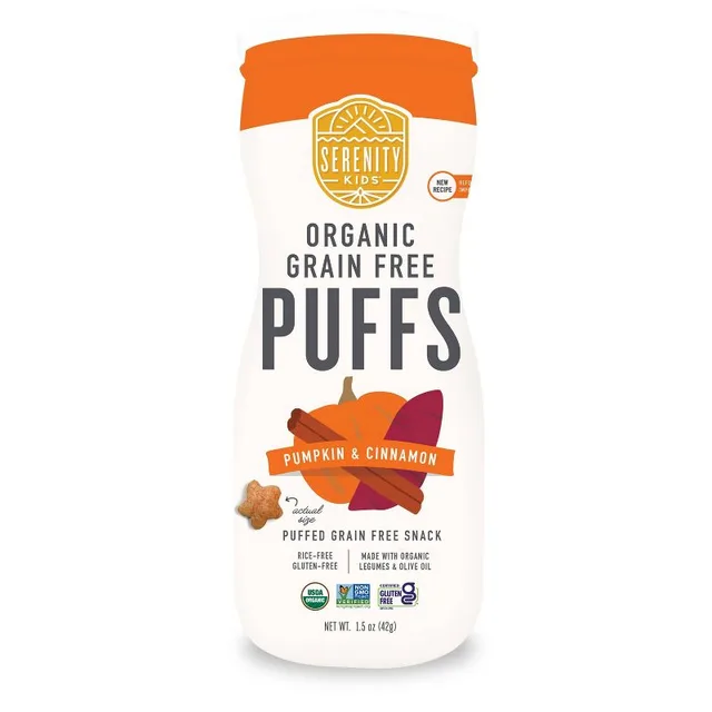 Serenity Kids Pumpkin & Cinnamon Organic Grain Free Puffs Baby & Toddler Snacks by Serenity Kids - Tier A kids snack