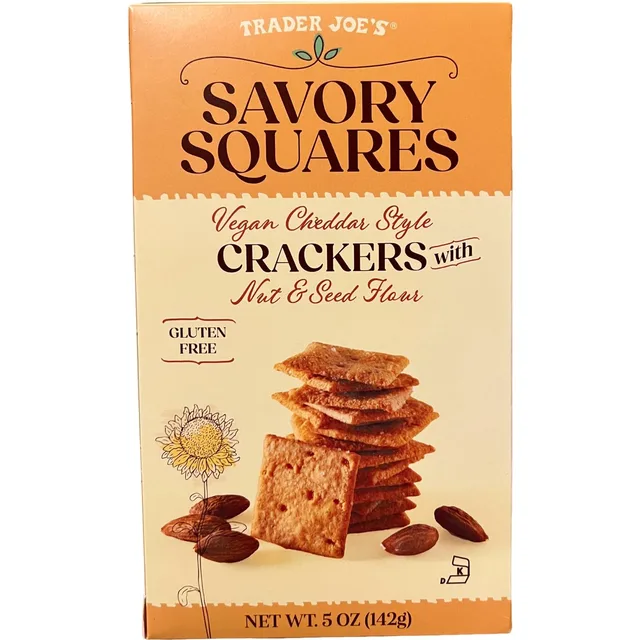 Savory Squares Vegan Cheddar Style Crackers with Nut & Seed Flour by Trader Joe's - Tier B kids snack