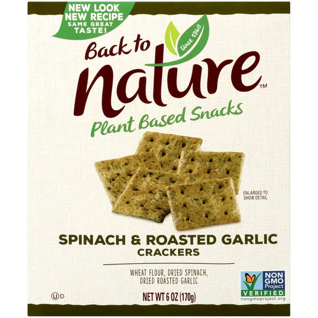 Spinach & Roasted Garlic Crackers by Back to Nature - Tier B kids snack