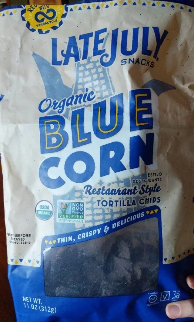 Organic Blue Corn Restaurant Style Tortilla Chips by Late July - Tier A kids snack