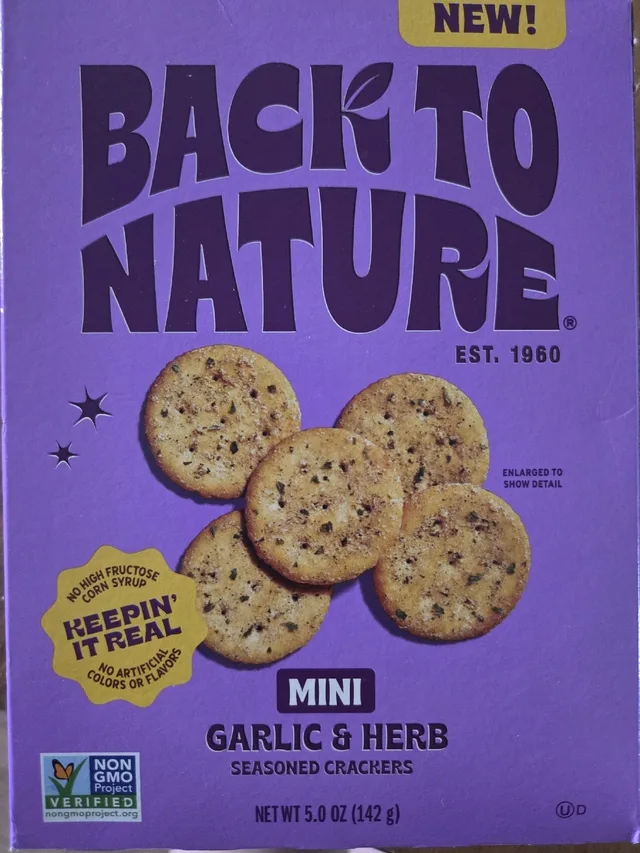 Mini Garlic & Herb Seasoned Crackers by Back to Nature - Tier C kids snack