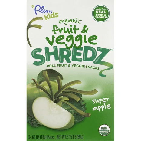 Plum Organics, Shredz, Organic Fruit & Veggie Snacks For Kids, Super Apple, Super Apple by Plum Organics - Tier C kids snack