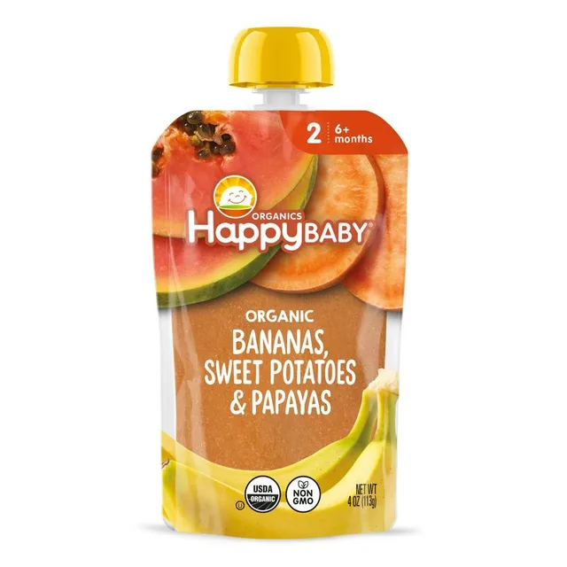 Happy Baby Organic Bananas, Sweet Potatoes & Papaya Baby Food Pouch by Happy Baby - Tier B kids snack