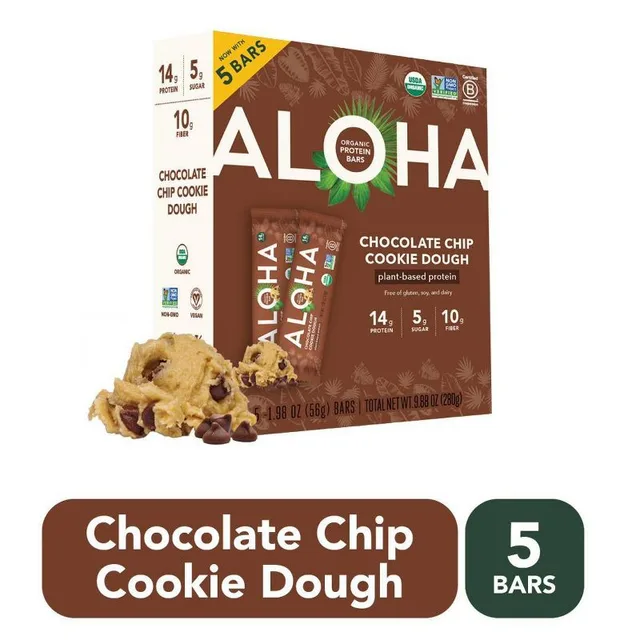 ALOHA Chocolate Chip Cookie Dough Plant-Based Protein Bars - 14g Protein by Aloha - Tier D kids snack