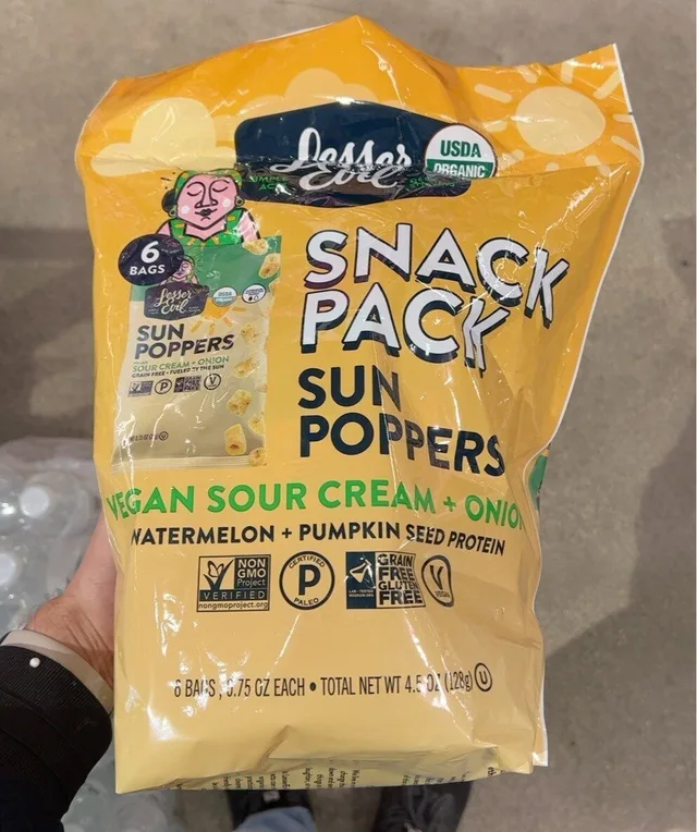 Sun Poppers, Vegan Sour Cream & Onion by LesserEvil - Tier A kids snack
