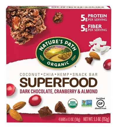 Superfood Dark Chocolate, Cranberry & Almond Snack Bar by Nature's Path - Tier E kids snack